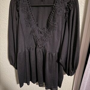 Black Women's Top with Lace Detail